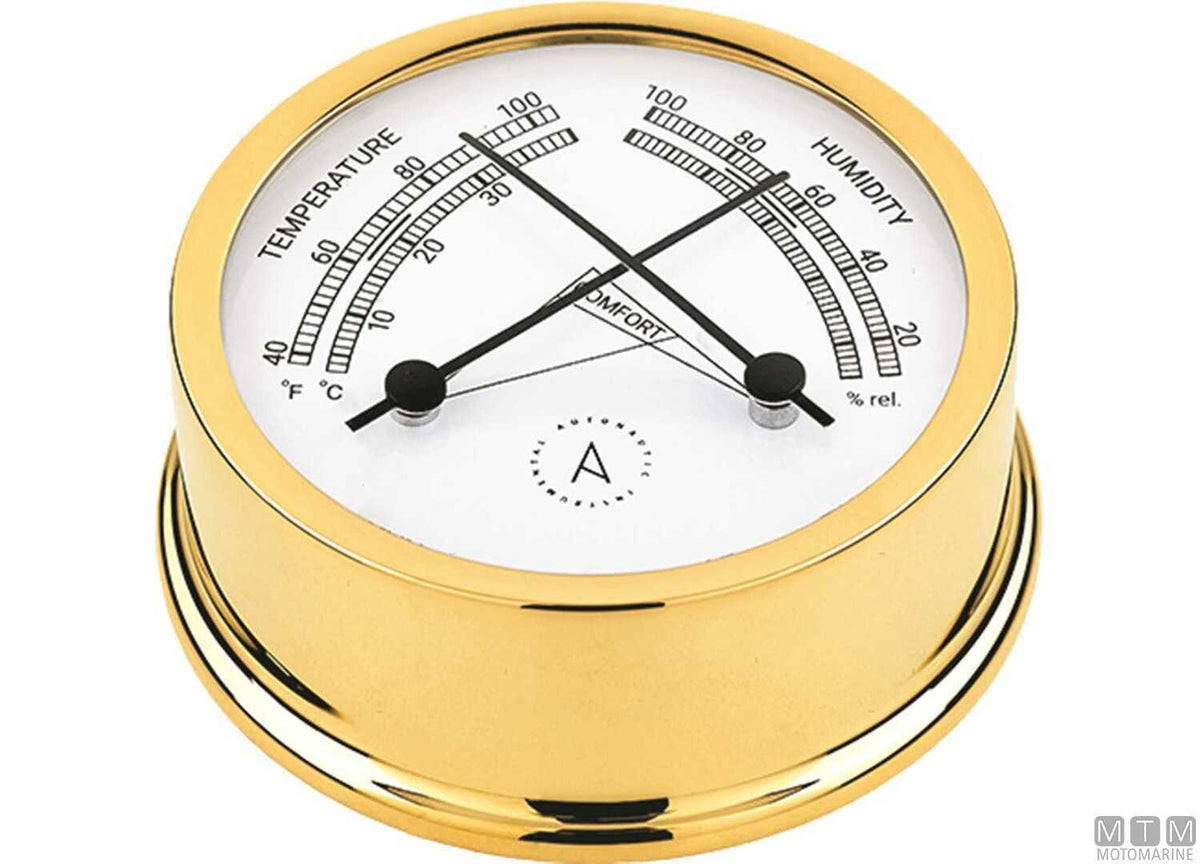 A-Nautic Atlantic thermo-hygrometer 95 mm polished brass - original photo Motomarine Srl