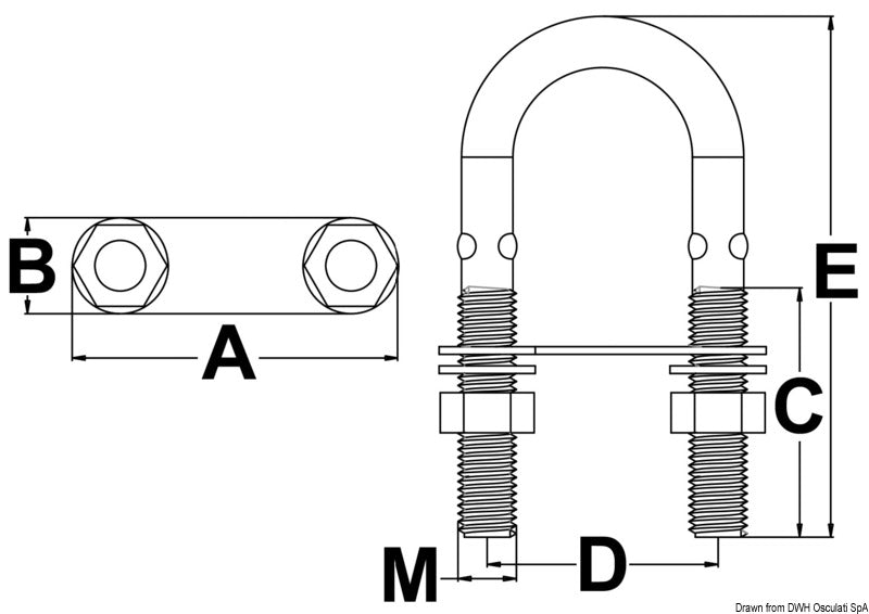 SS U-bolt w/rod 90mm x M6 mm (pack of 10) - foto originale Osculati Srl