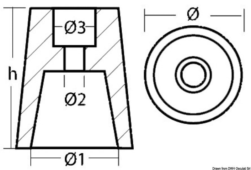 Tecnoseal Radice axis line aluminium anode Ø 61 mm - foto originale Osculati Srl