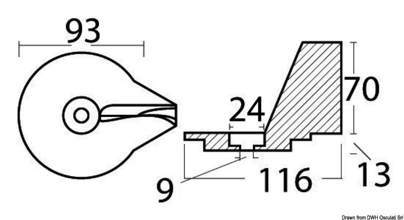 Tecnoseal Zinc fin anode 25/50 HP 2/4-stroke - foto originale Osculati Srl