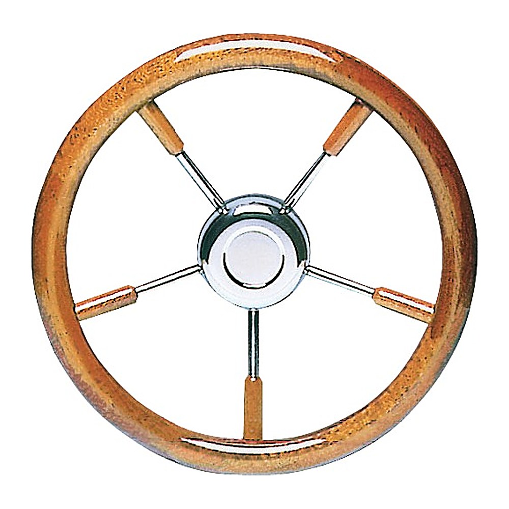 SS steering wheel w/ mahogany outer ring 400 mm - foto originale Osculati Srl