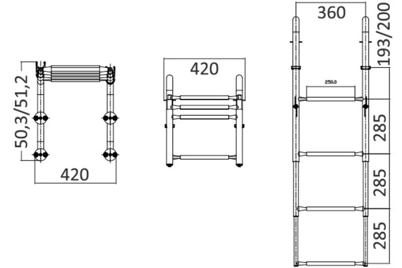 4-step telescopic platform ladder short - foto originale Osculati Srl
