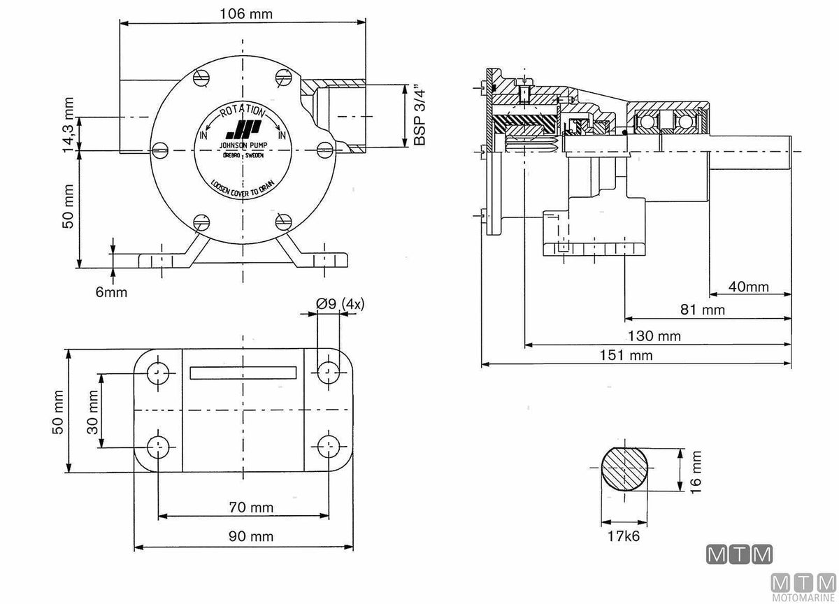 Johnson F5B-8 cooling water pump, lip seal - original photo Motomarine Srl