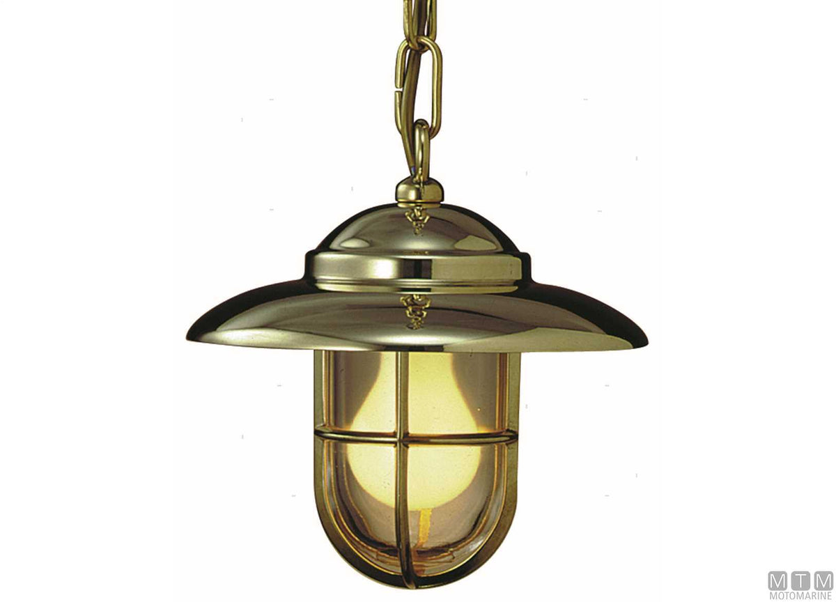Brass lamp with cage and lampshade disc - original photo Motomarine Srl