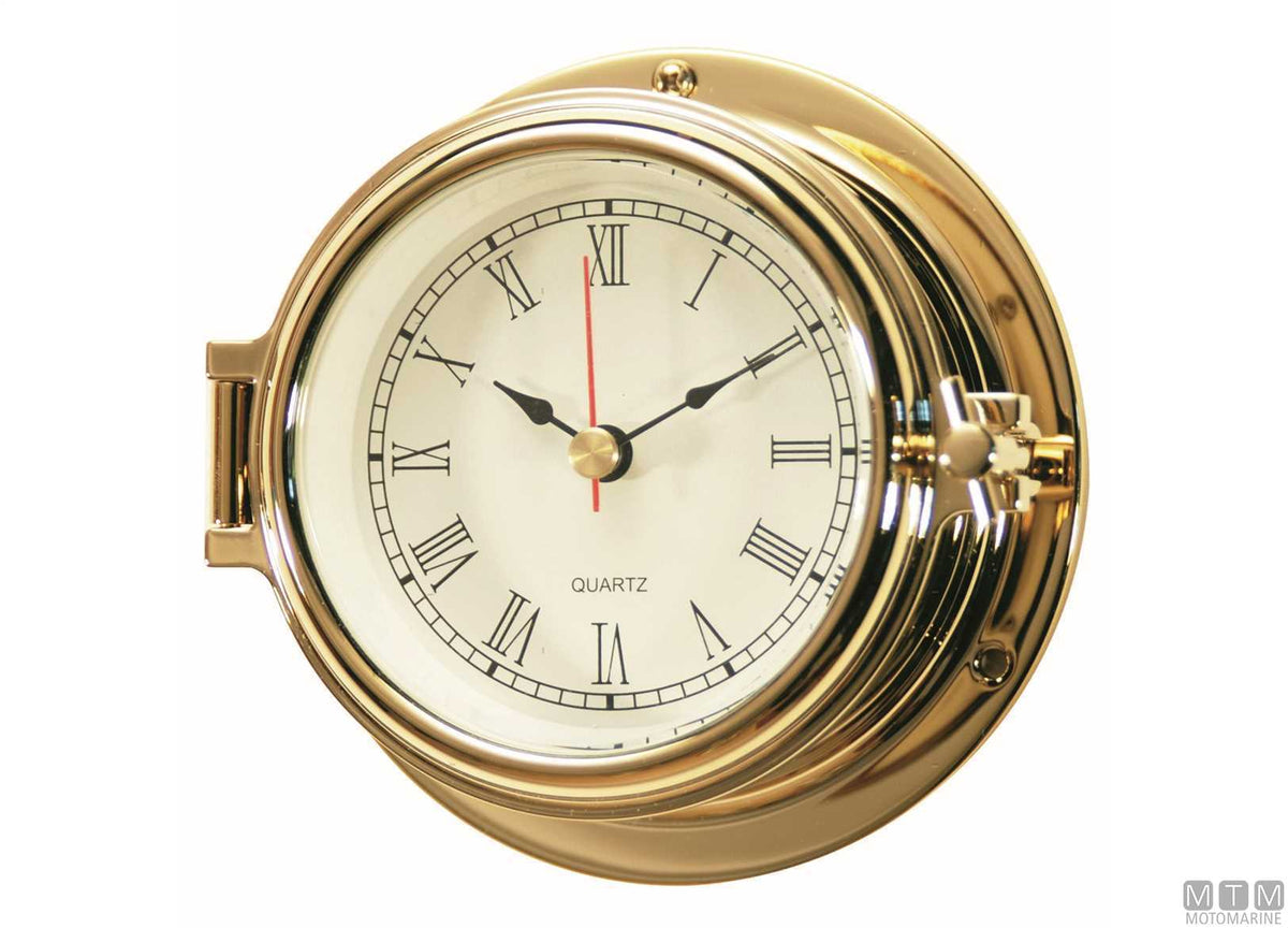 Classic clock Ø120 mm, polished brass case - original photo Motomarine Srl