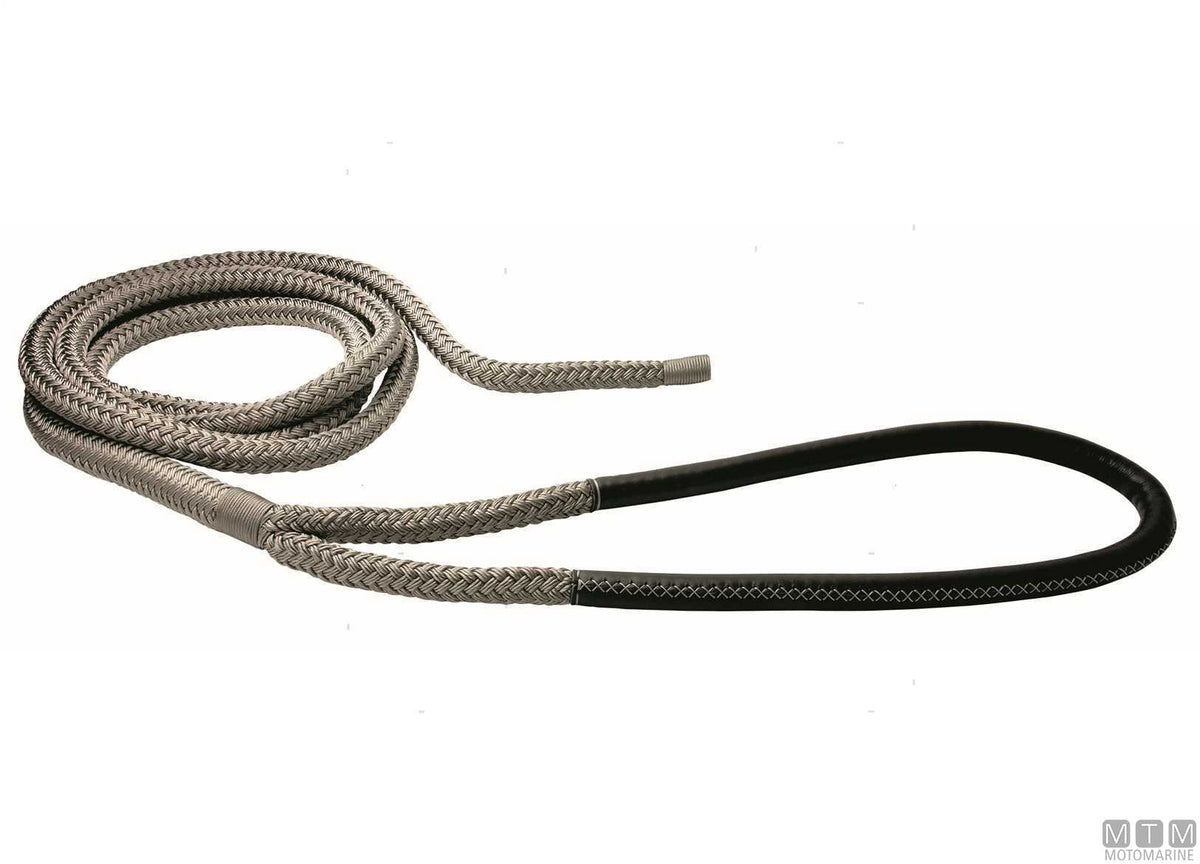 Grey braided mooring line with eye splice, 75 cm, Ø28 mm, 16 m - original photo Motomarine Srl