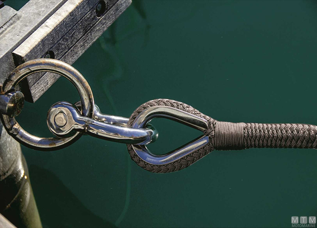 Grey braided mooring line with stainless steel thimble Ø28 mm 20 m - original photo Motomarine Srl