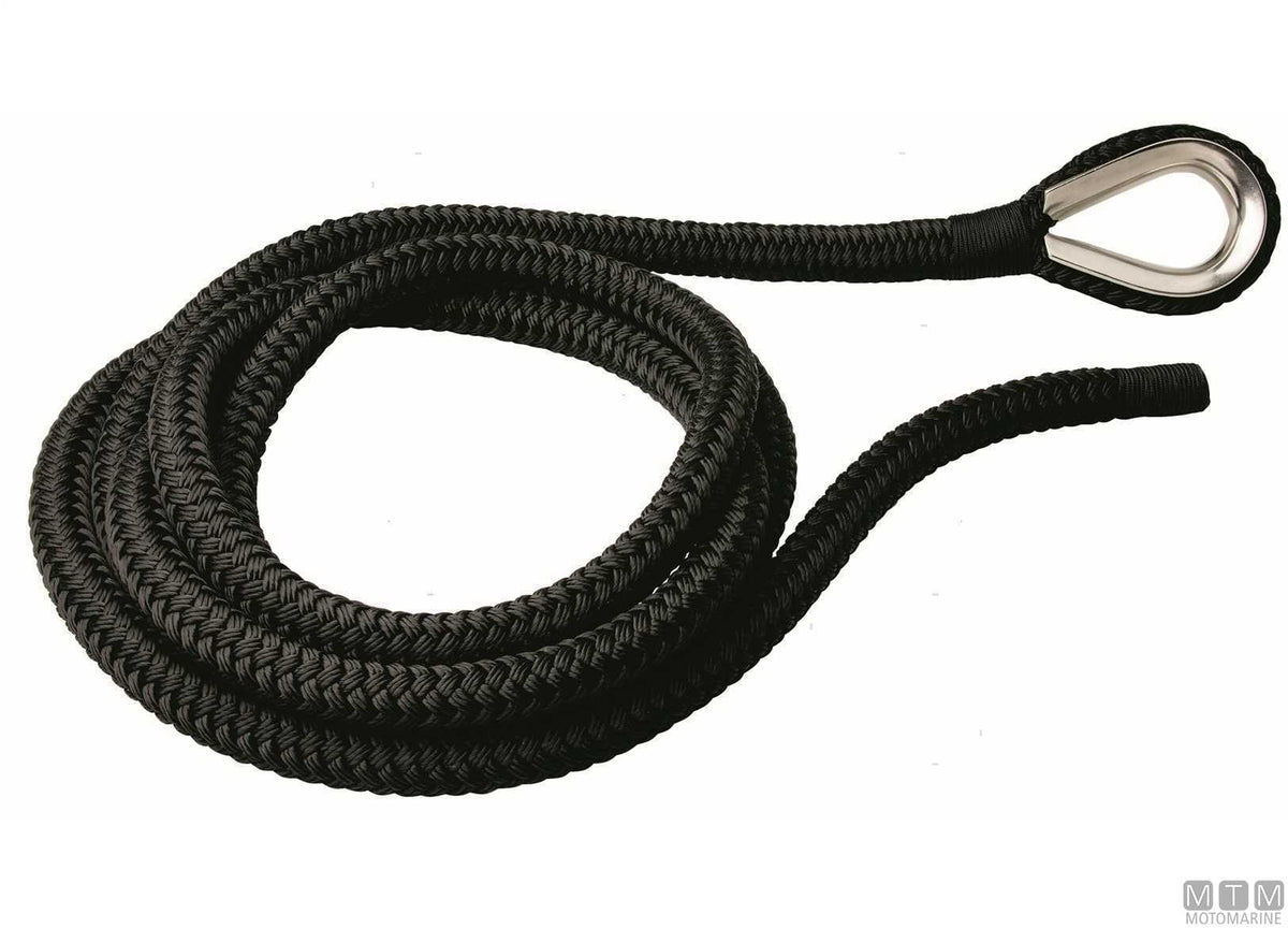 Black braided mooring line with stainless steel thimble Ø32 mm 16 m - original photo Motomarine Srl