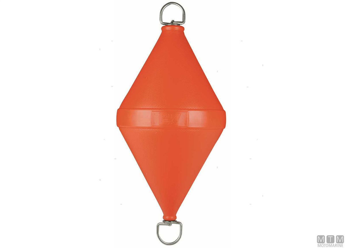 Biconical mooring buoy with stainless steel pole Ø32 cm H80 cm orange - original photo Motomarine Srl