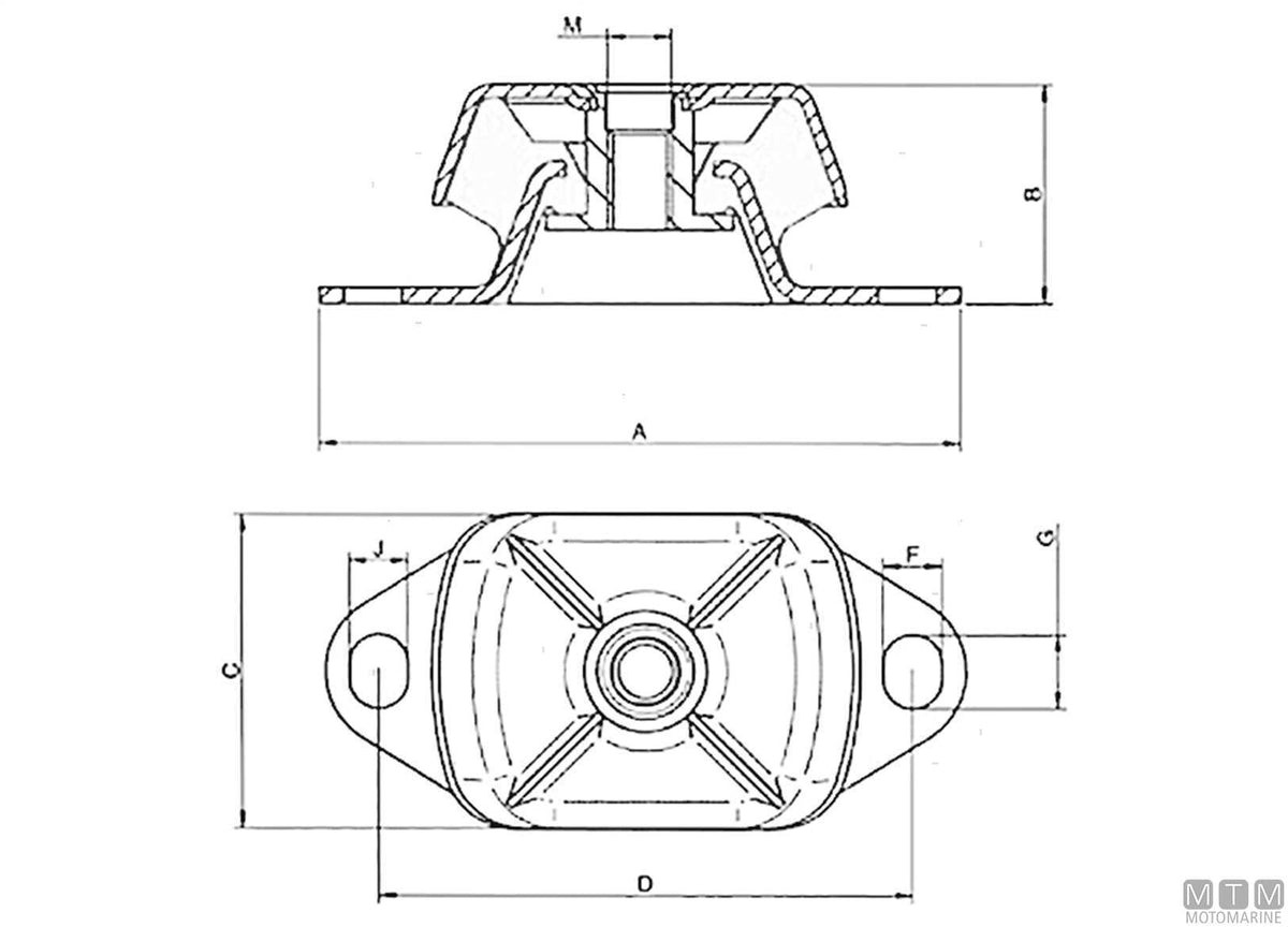 DNV anti-vibration mount 55SH 70 kg M12 - original photo Motomarine Srl