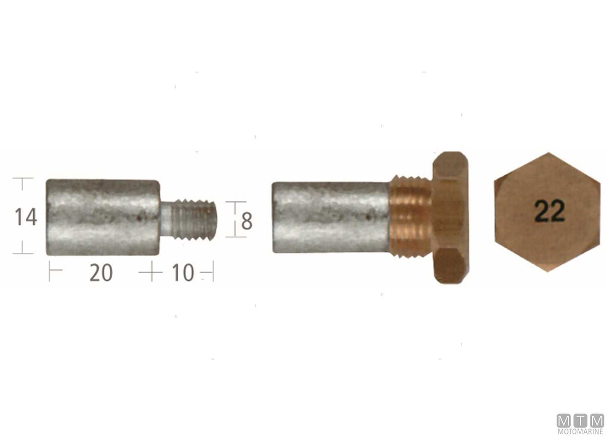 Zinc pencil anode with plug VM 14x20 mm - original photo Motomarine Srl