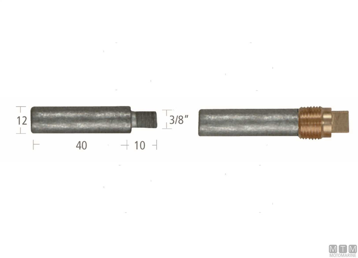 Caterpillar bar anode with plug Ø12x40 mm, zinc - original photo Motomarine Srl