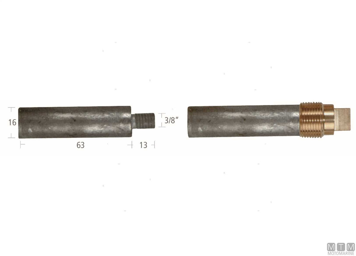 Caterpillar bar anode Ø16x63 mm, zinc - original photo Motomarine Srl