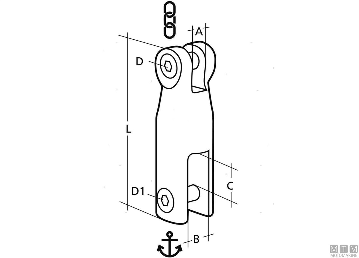 Fixed anchor connector, chain Ø10/12 mm, stainless steel 316 - original photo Motomarine Srl