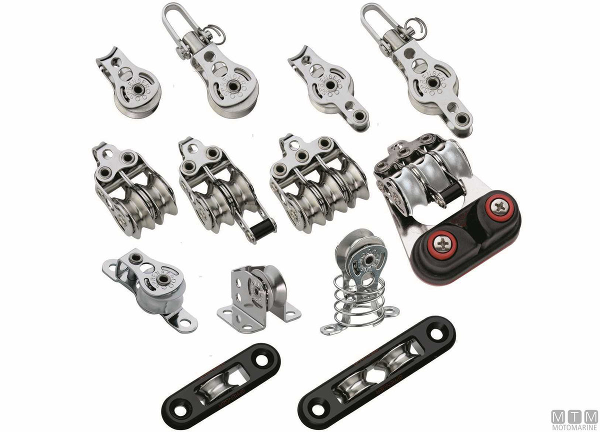 HS stainless steel double flush-mount block, ball-bearing sheave Ø19 mm - original photo Motomarine Srl