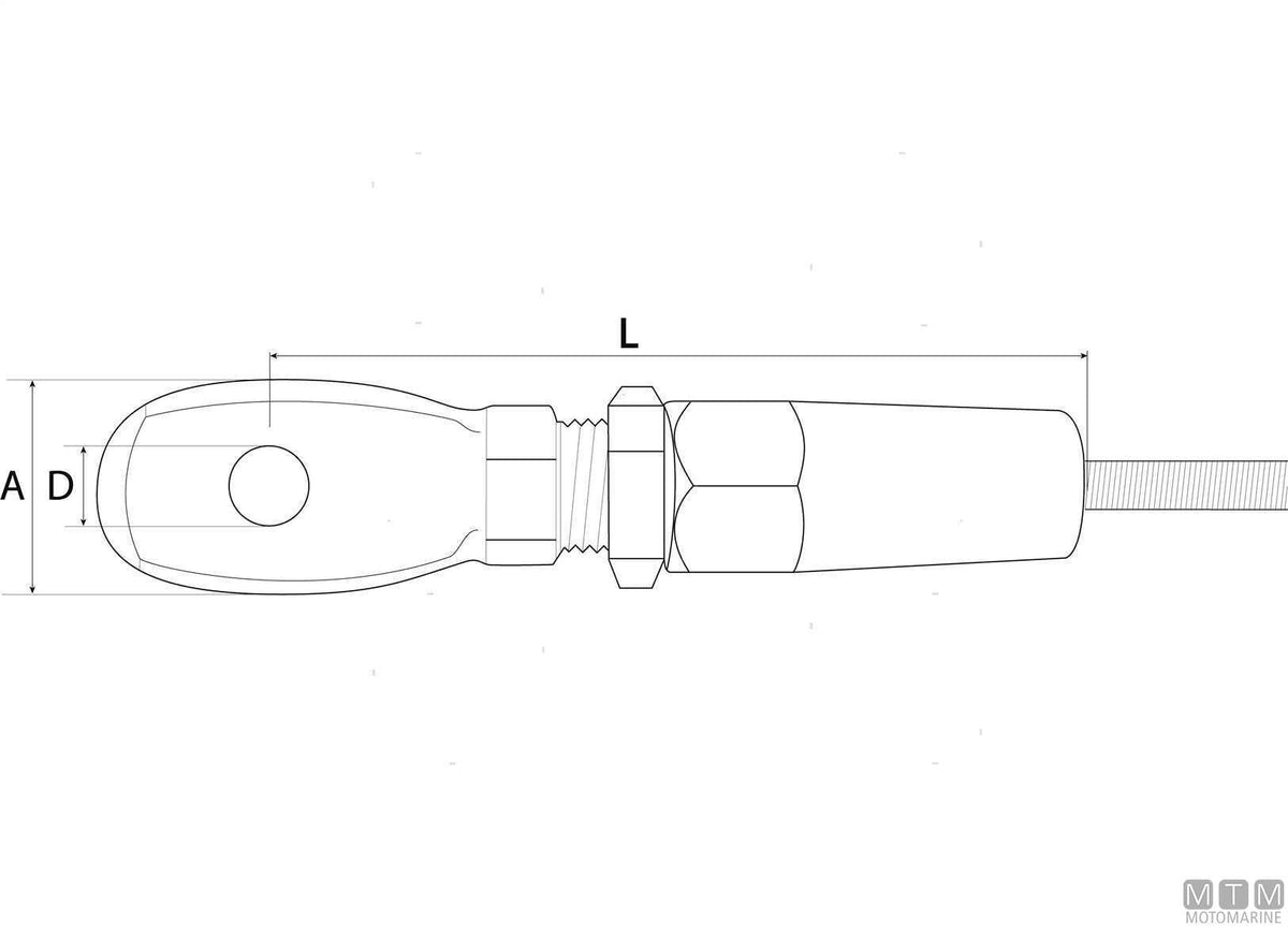 Quick-fit eye terminal for Ø6 mm wire, stainless steel 316 - original photo Motomarine Srl