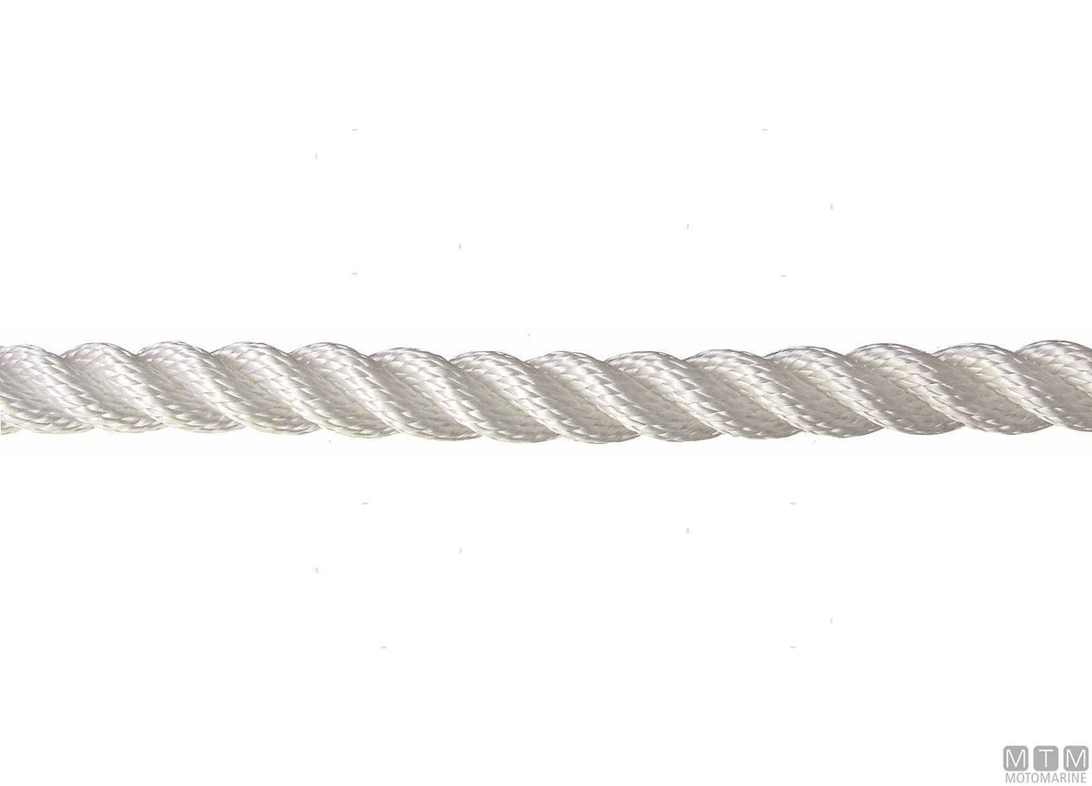 3-strand white HT polyester mooring line Ø12 mm, 200 m - original photo Motomarine Srl