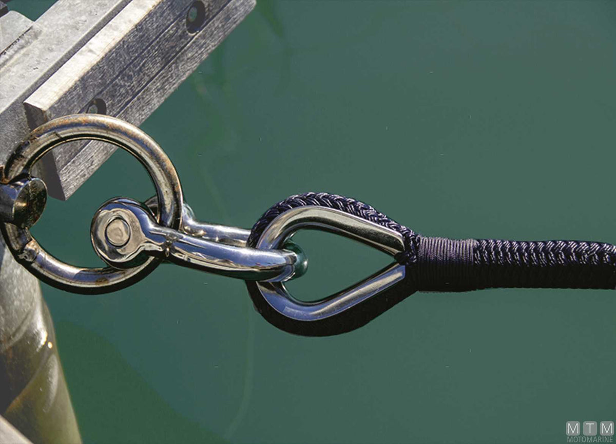 Blue braided mooring line with stainless steel thimble Ø24 mm 16 m - original photo Motomarine Srl