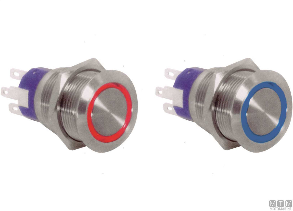 Stainless steel push-button switch ON-OFF red 5 A 4 terminals - original photo Motomarine Srl