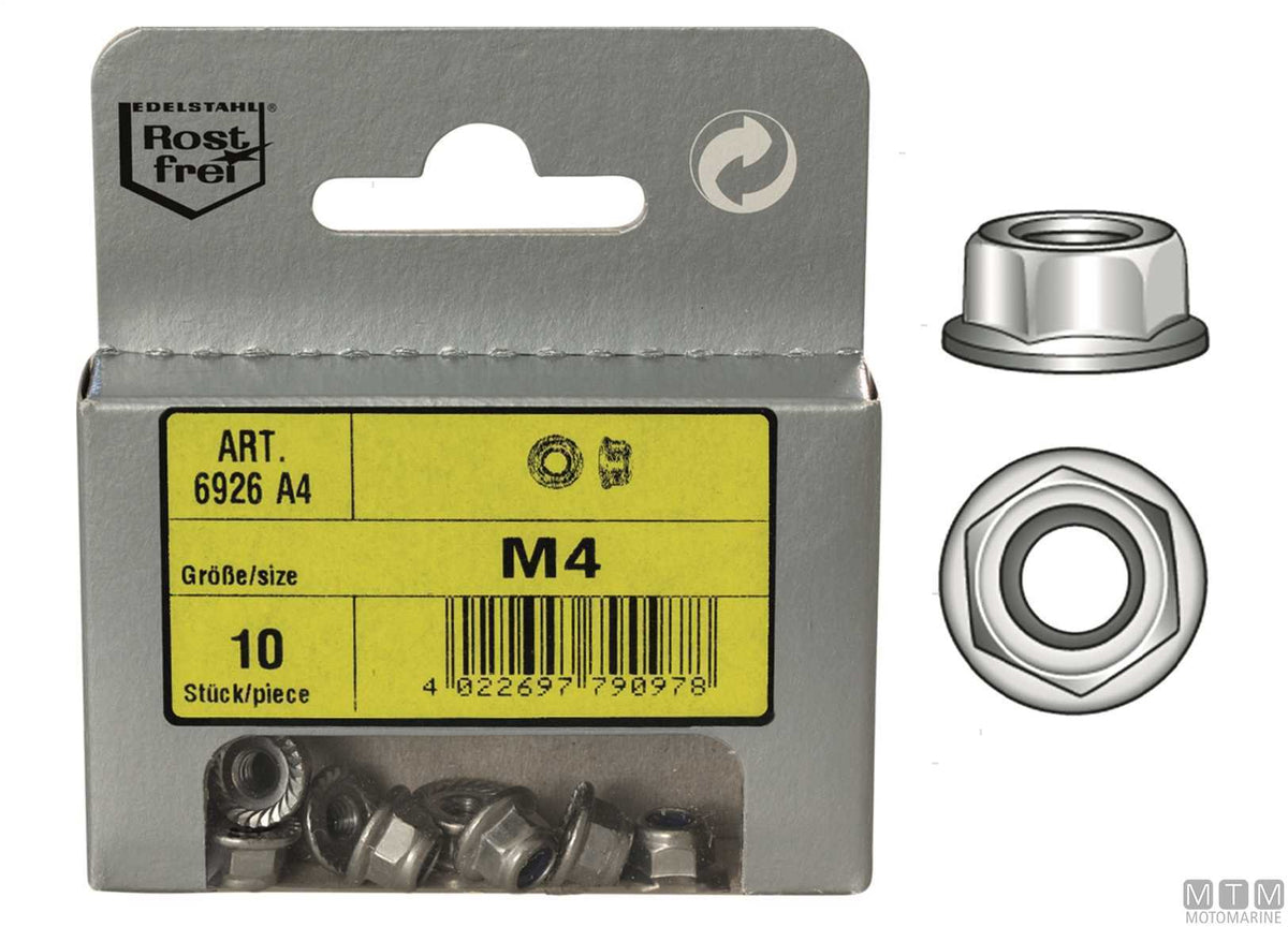 Hex flange nuts stainless steel A4 M5, 10 pcs - original photo Motomarine Srl