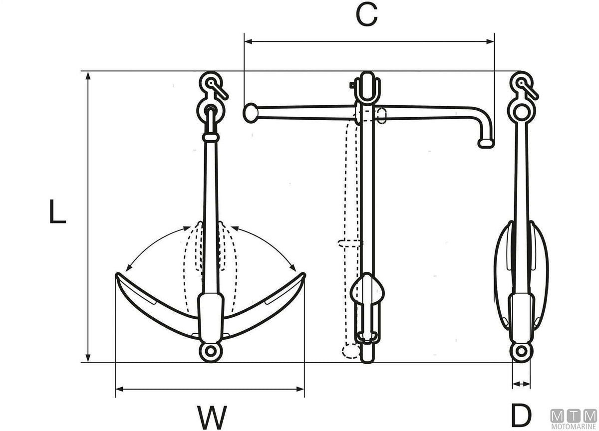 Folding admiralty anchor 15 kg hot-dip galvanized steel - original photo Motomarine Srl