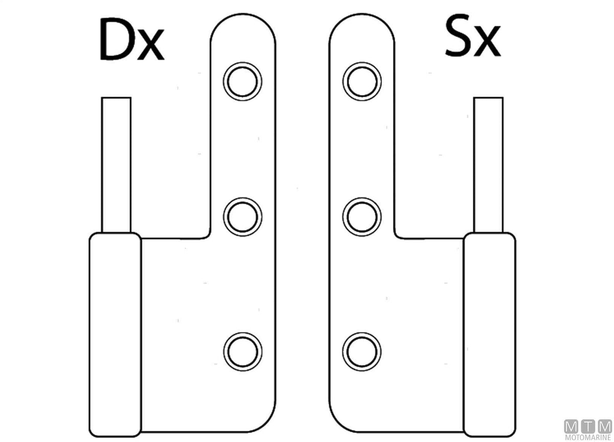 Left overhang hinge 40x35 mm H12 mm, 316 stainless steel - original photo Motomarine Srl