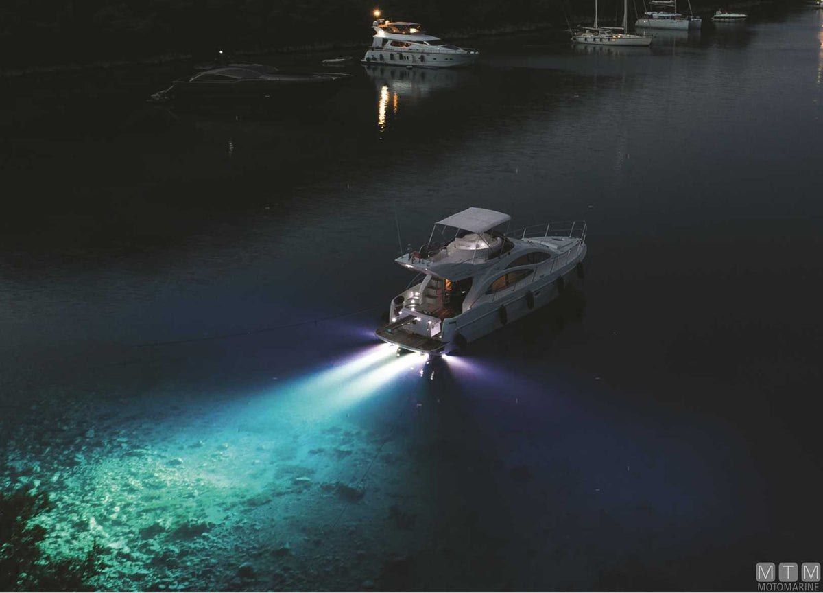 Blue Equator MSR1280 LED underwater light in stainless steel Ø119 mm - original photo Motomarine Srl