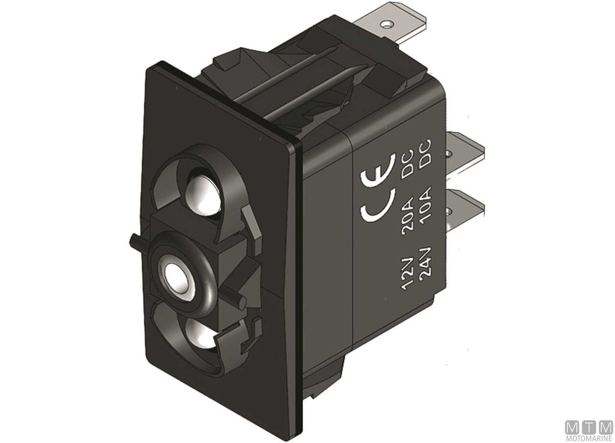 Switch (ON)-OFF-ON 2 red LEDs 7 terminals - original photo Motomarine Srl