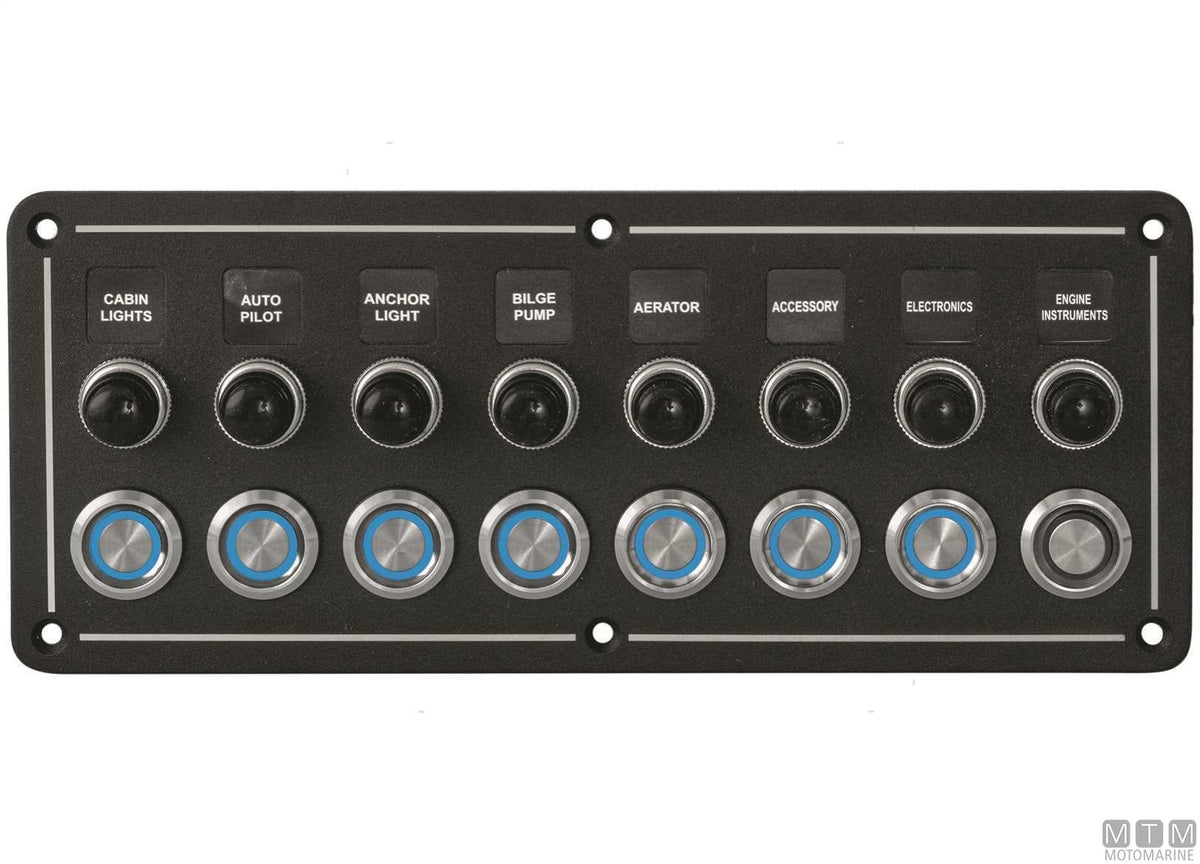 Aluminium panel with stainless steel push-buttons, 4 positions, 231x95 mm - original photo Motomarine Srl