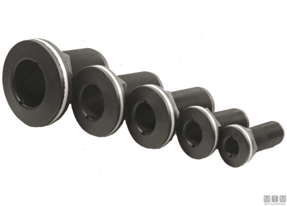 Trudesign black threaded through-hull fitting 2" - original photo Motomarine Srl