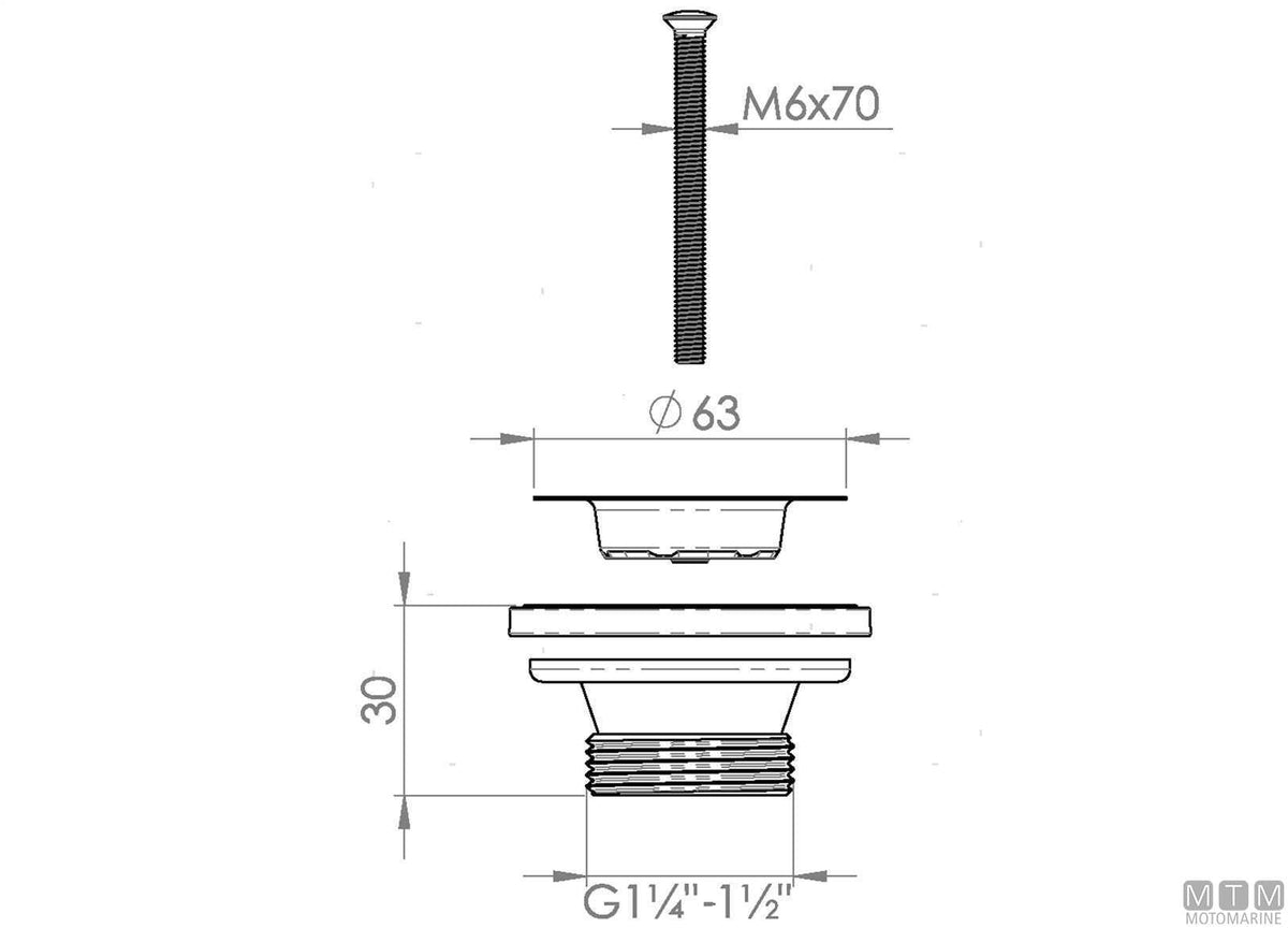 Drain strainer for Ø40 mm hole, 1"1/2 outlet - original photo Motomarine Srl