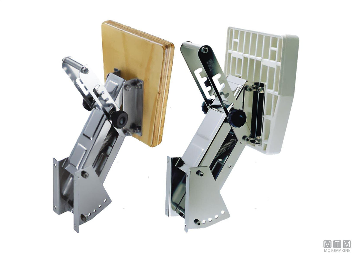 Adjustable pantograph engine bracket <20 HP stainless steel and plastic - original photo Motomarine Srl