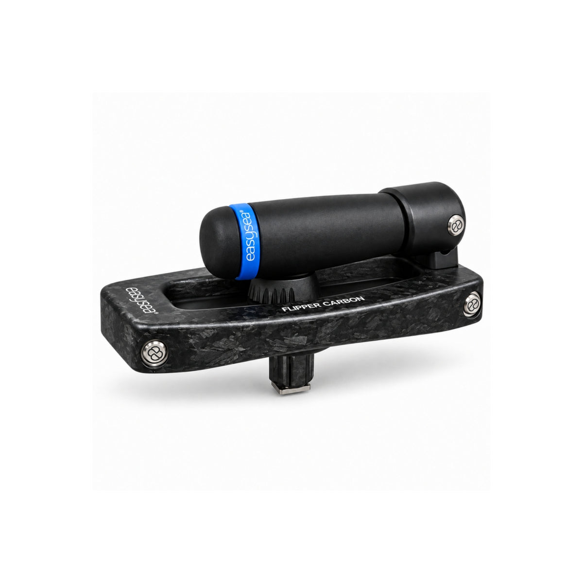Flipper Max Carbon foldable winch handle at 45 degrees, closed, showing the forged carbon arm and the ergonomic grip
