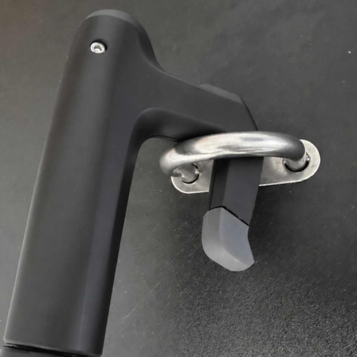 Jake boat hook head hooking a stainless steel deck handle