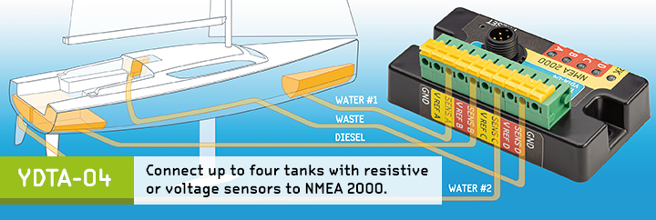 Yacht Devices Tank Adapter (4 tanks) YDTA-04 — NMEA 2000 Micro Male — 4 tanks