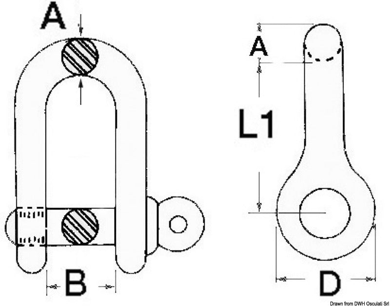 Bow schackle with captive pin AISI 316 8 mm (pack of 10) - foto originale Osculati Srl