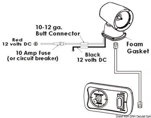 SS electrically controlled spotlight 12 V - foto originale Osculati Srl