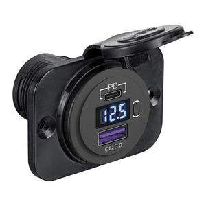Digital voltmeter + dual USB plug Type A+C - foto originale Osculati Srl