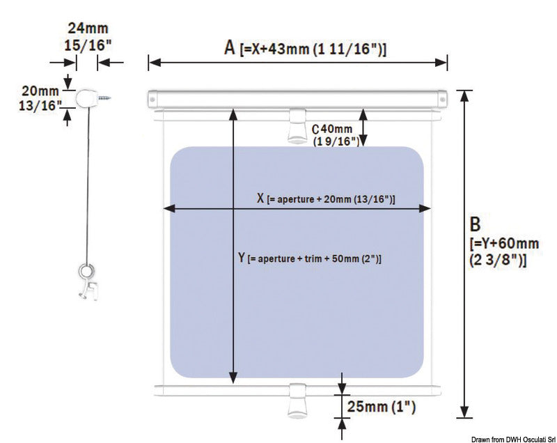 Oceanair roller blind 660 x 320 mm White roller hardware - foto originale Osculati Srl