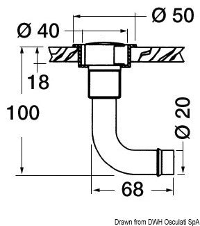 Fuel vent chromed brass elbow 90° left 20 mm - foto originale Osculati Srl