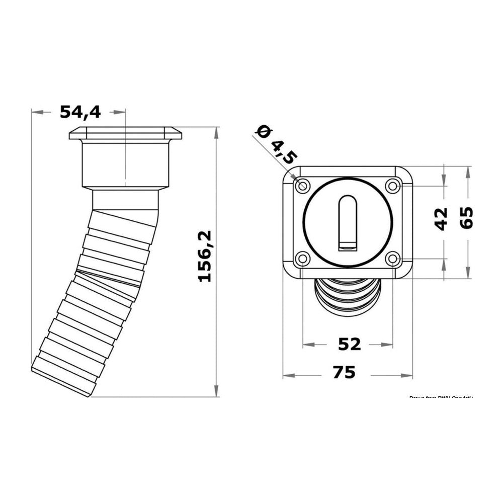 Square Diesel deck filler long version 38 mm - foto originale Osculati Srl
