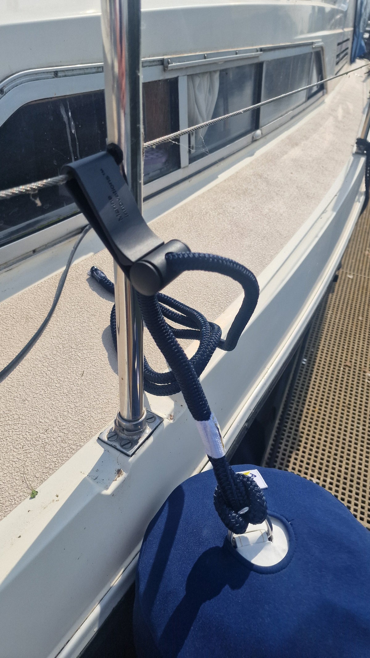 LifeLine Fender Mate clipped on the guard wire with adjustable fender line