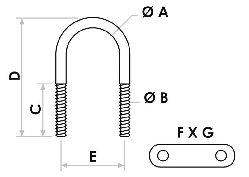 U-bolt AISI316 155mm w/two plates 100x27 mm (pack of 5) - foto originale Osculati Srl