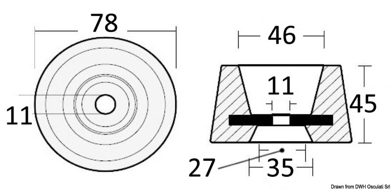 Tecnoseal Zinc circular anode single-bolt mounting - foto originale Osculati Srl