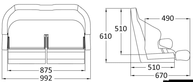 Double padded seat w/H99 flip-up bolster RAL 9010 - foto originale Osculati Srl
