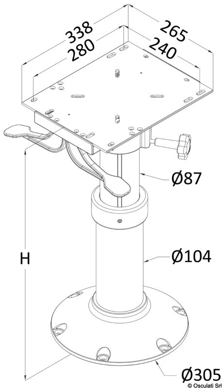 Maxi pedestal w/seat mount telescopic 482/711 mm - foto originale Osculati Srl
