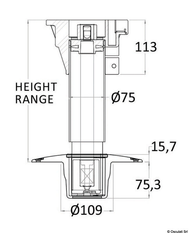 Oceansouth WAVERIDER pedestal telescopic 440/570 mm alu base - foto originale Osculati Srl