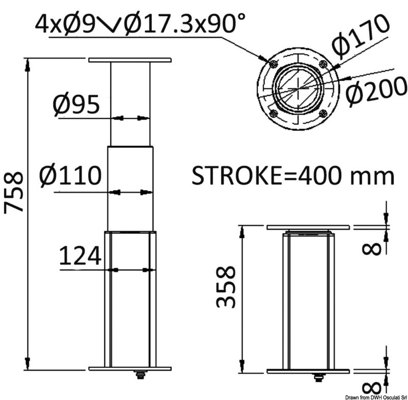 Noval Round aluminum pedestal 3-heights 12V - foto originale Osculati Srl