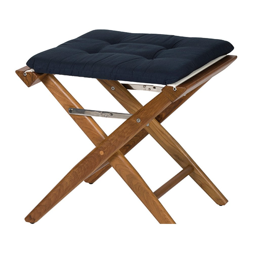 ARC Teak folding chair blue padded fabric brass - foto originale Osculati Srl