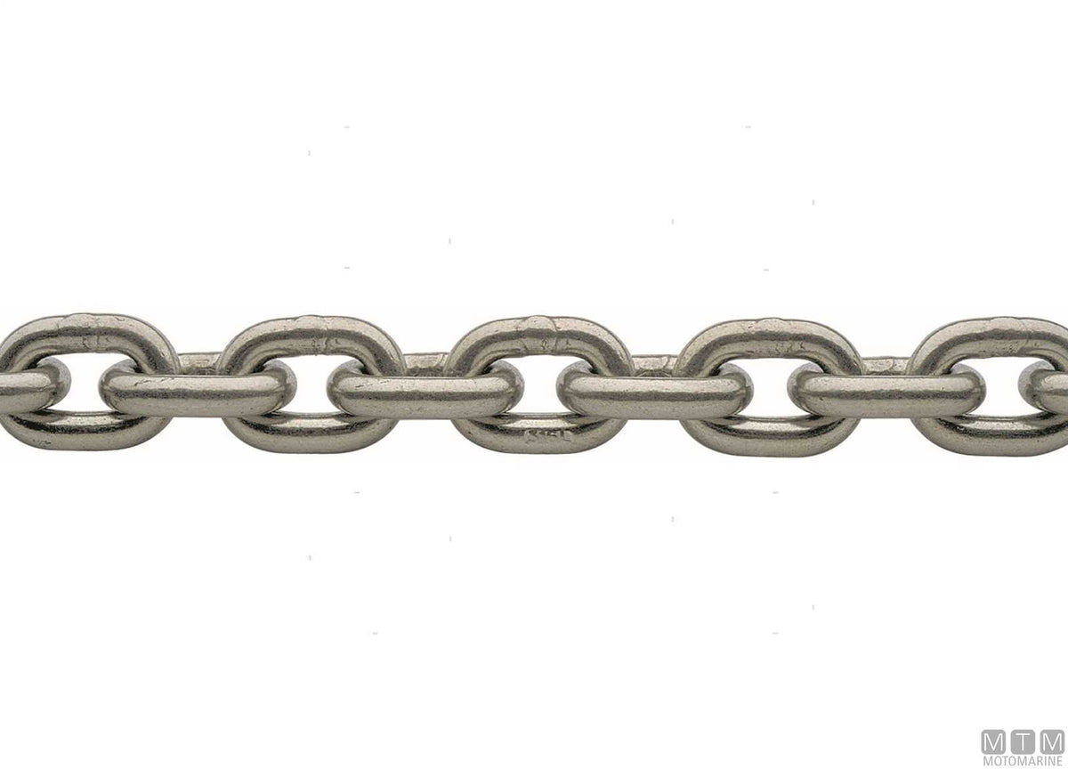 Calibrated chain DIN 766 Ø10 mm, 30 m, pitch 28, stainless steel 316 G40 - original photo Motomarine Srl